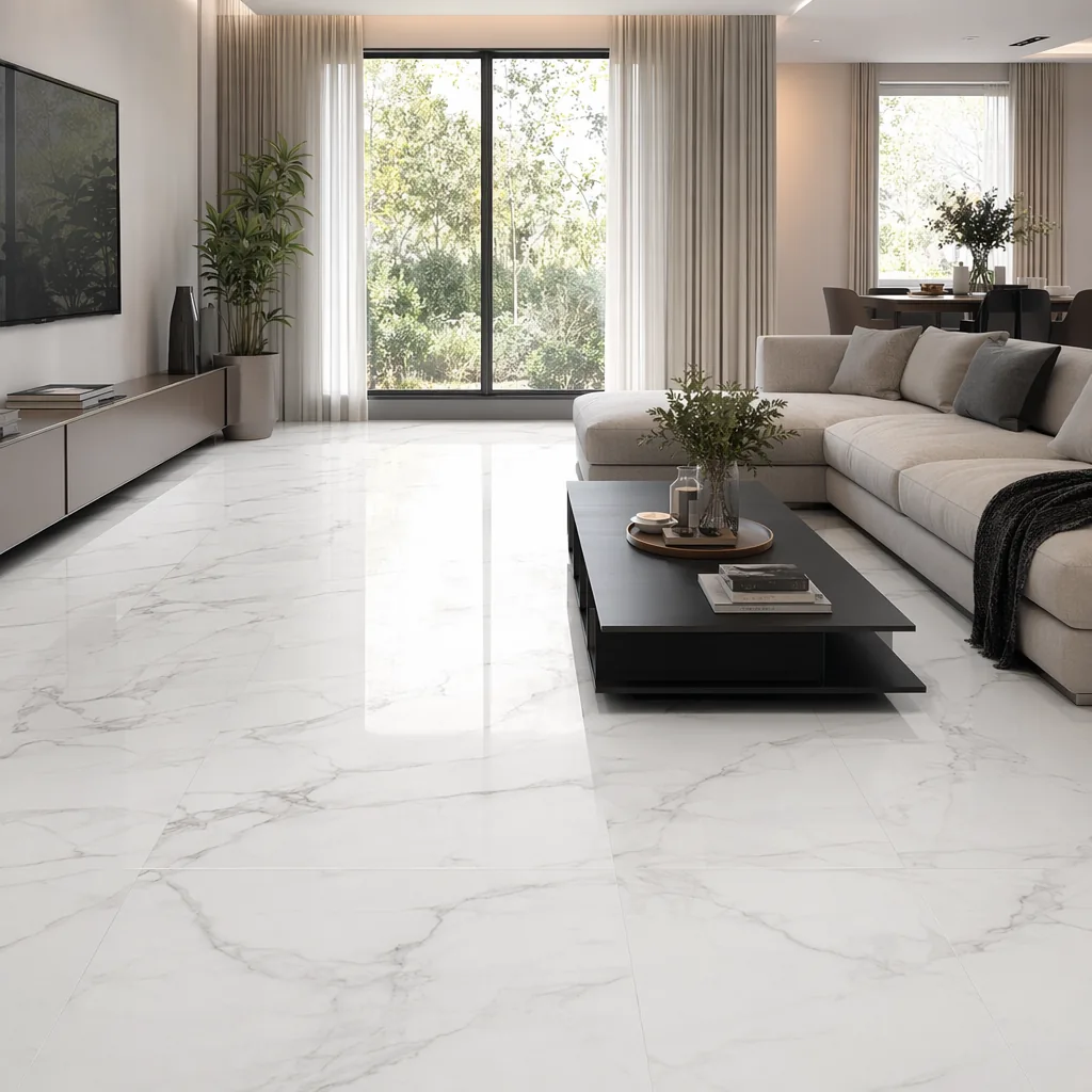 Carrara White Marble-Effect Vitrified Floor Tile — view 2