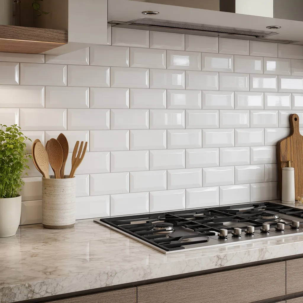 Glossy White Subway Kitchen Wall Tile — view 2
