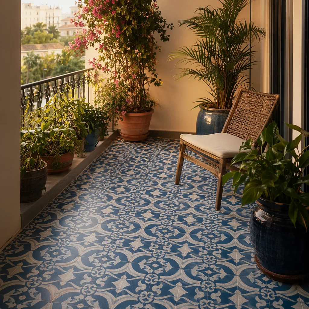 Blue Moroccan Pattern Floor Tile — view 2
