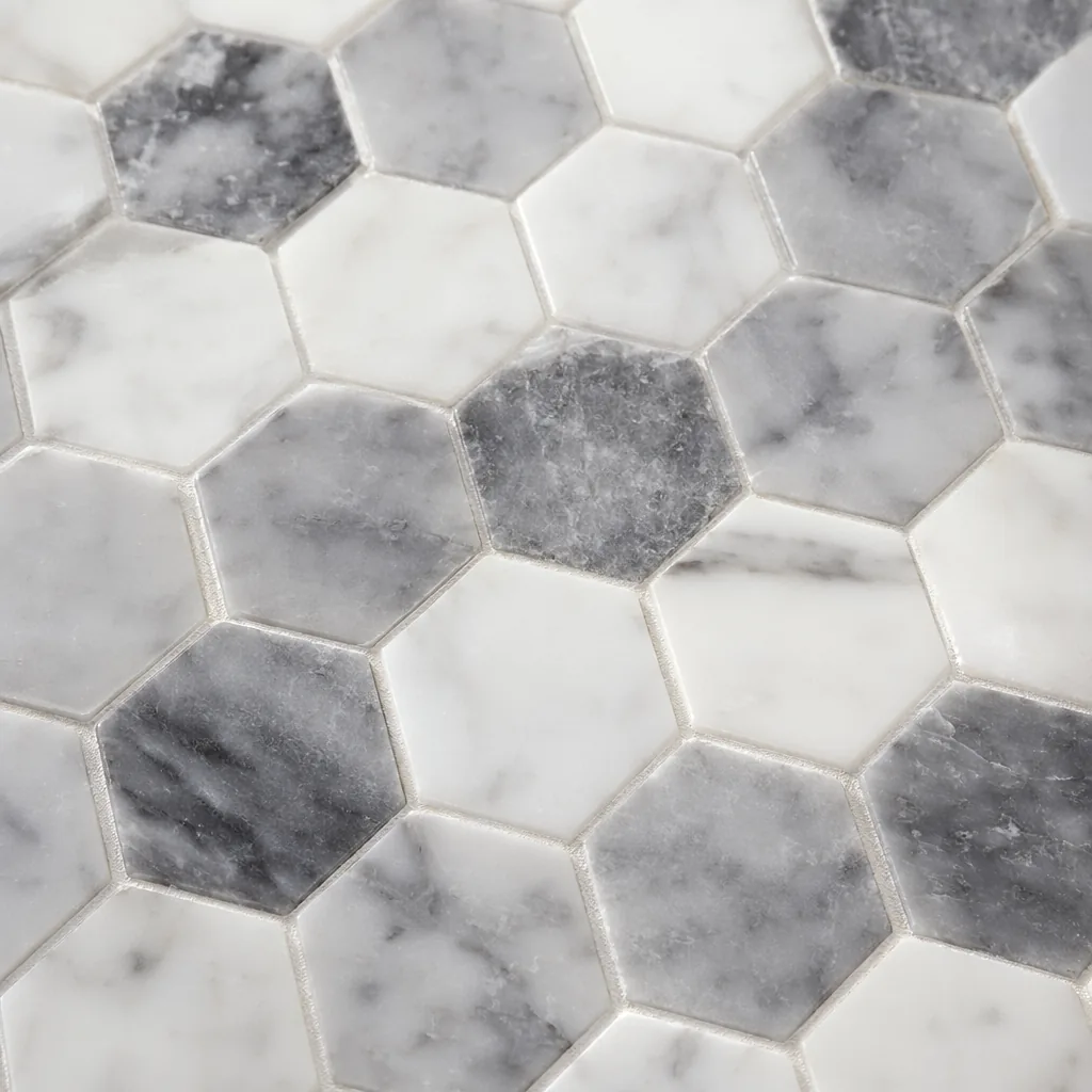 White & Grey Marble Hexagon Mosaic Wall Tile — view 3
