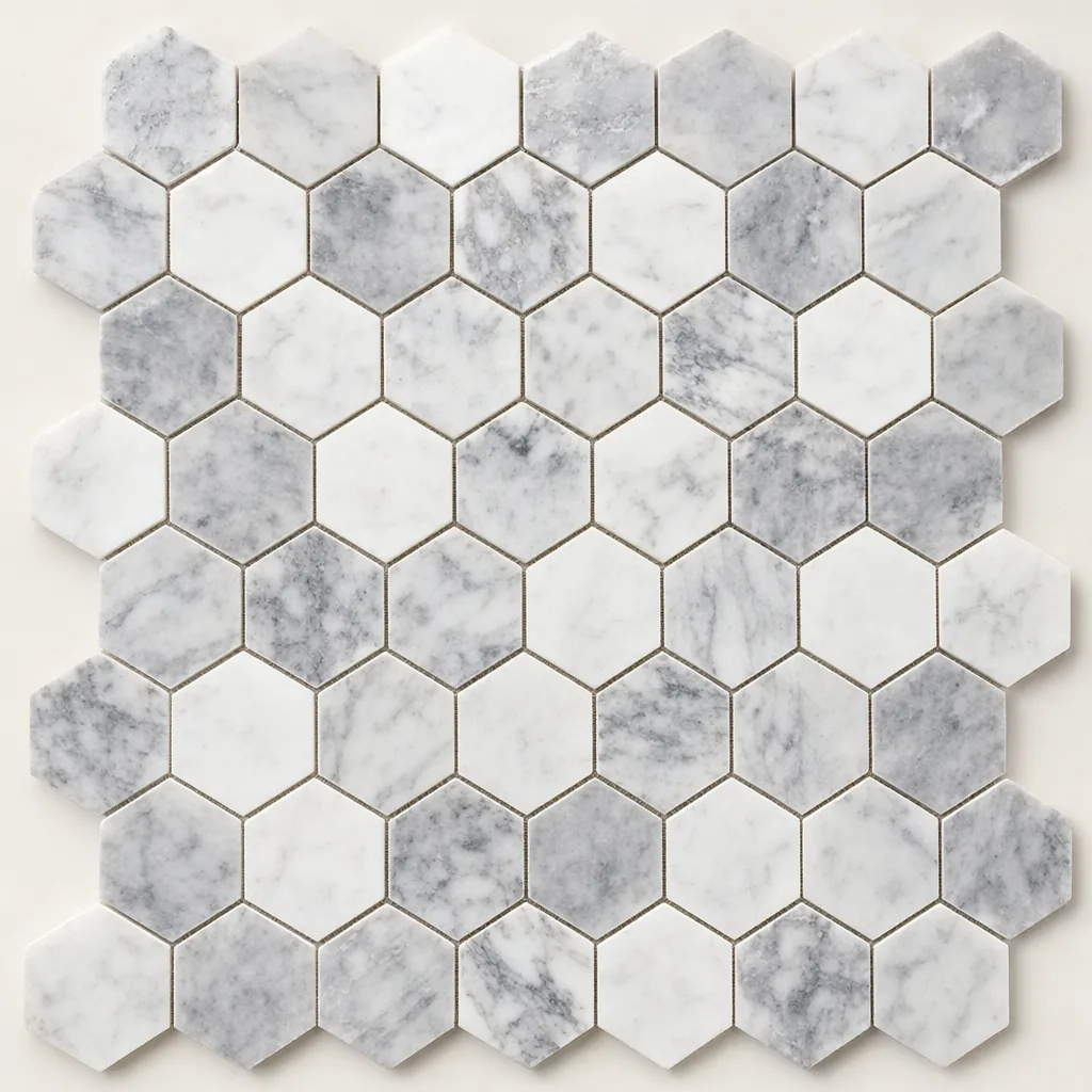 White & Grey Marble Hexagon Mosaic Wall Tile — newly added tile