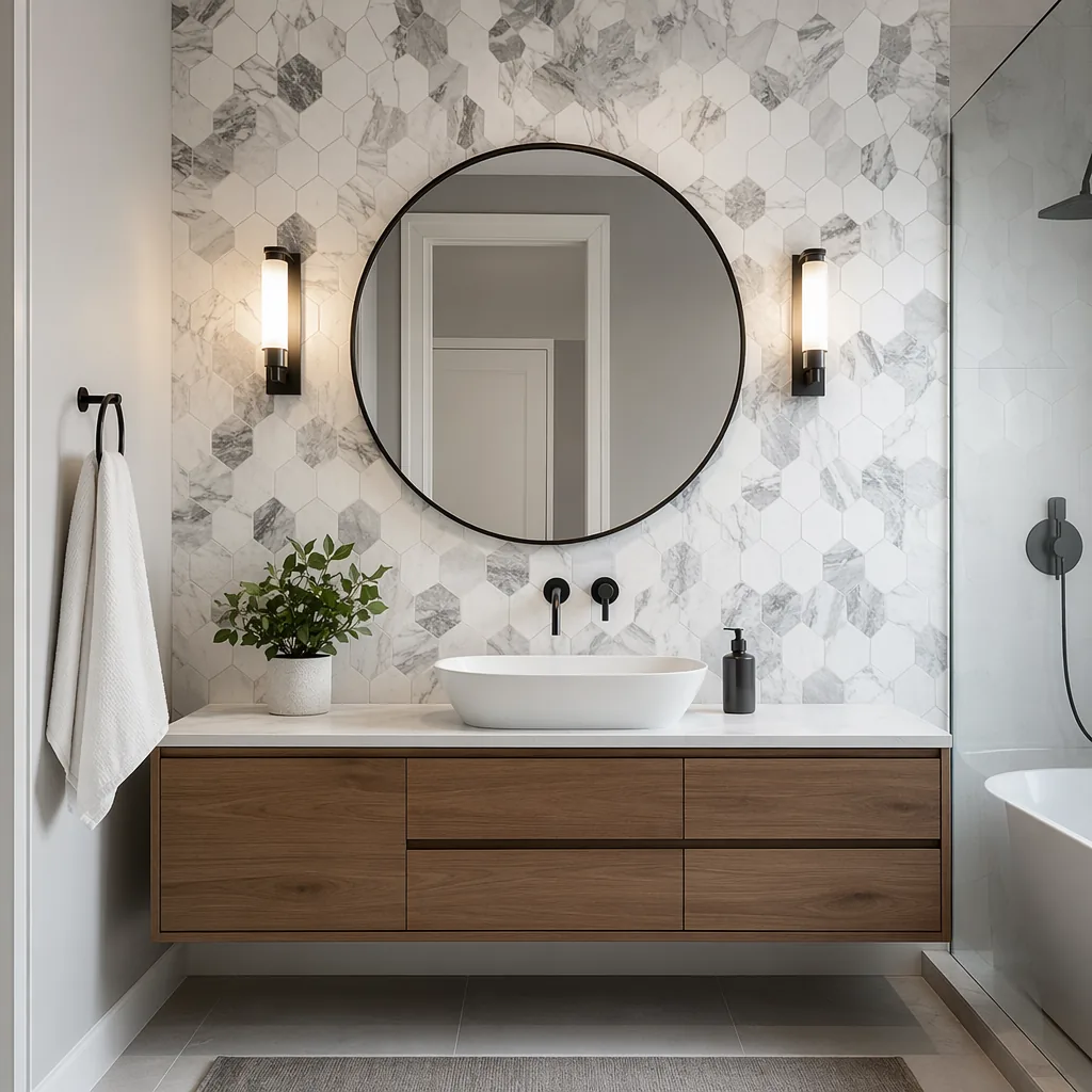 White & Grey Marble Hexagon Mosaic Wall Tile — view 2