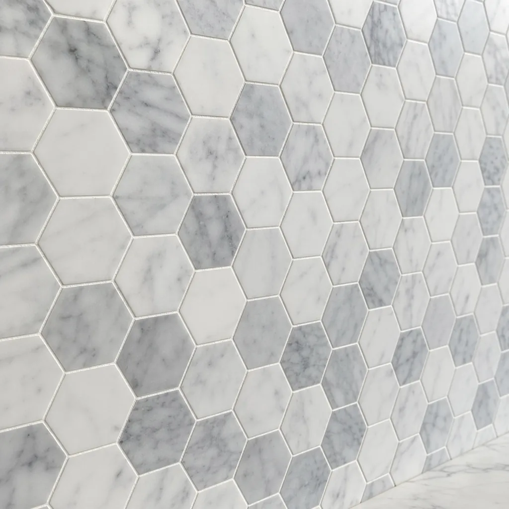 White & Grey Marble Hexagon Mosaic Wall Tile — view 4